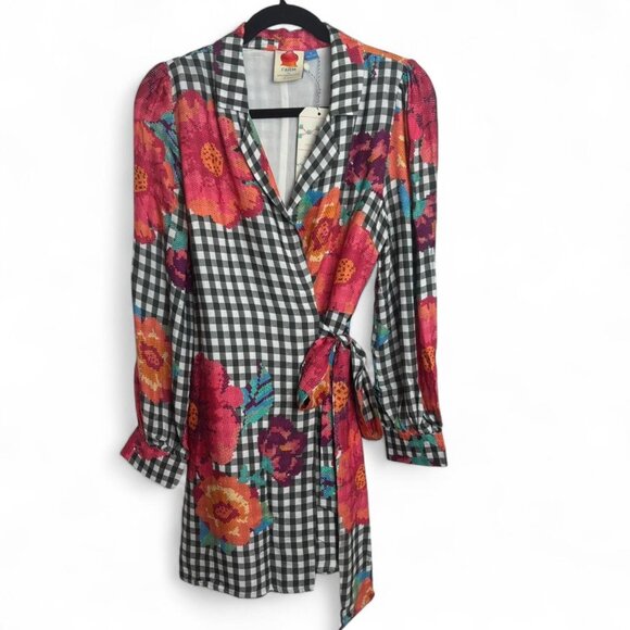 Farm Rio for Anthropologie Floral Gingham Wrap Dress NWT - Size M